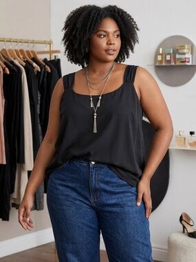 NWT Pleione Black Plus-Size Sleeveless Square-Neck tank top